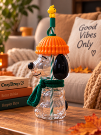 Snoopy Autumn Glass Cup β Pumpkin Lid & Cozy Scarf